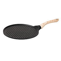 Сковорода гриль кругла Ø 26.5 см низька пательня для індукційної плити з гранітним покриттям рифлена