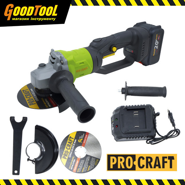 Кутова шліфмашина акумуляторна 125мм безщіткова Procraft PGA20