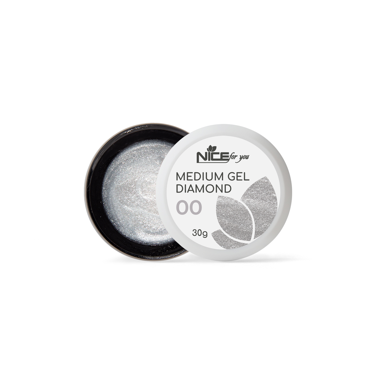Гель для нарощування Nice for you Medium gel №00 Diamond Прозорий зі срібним шимером 30 г