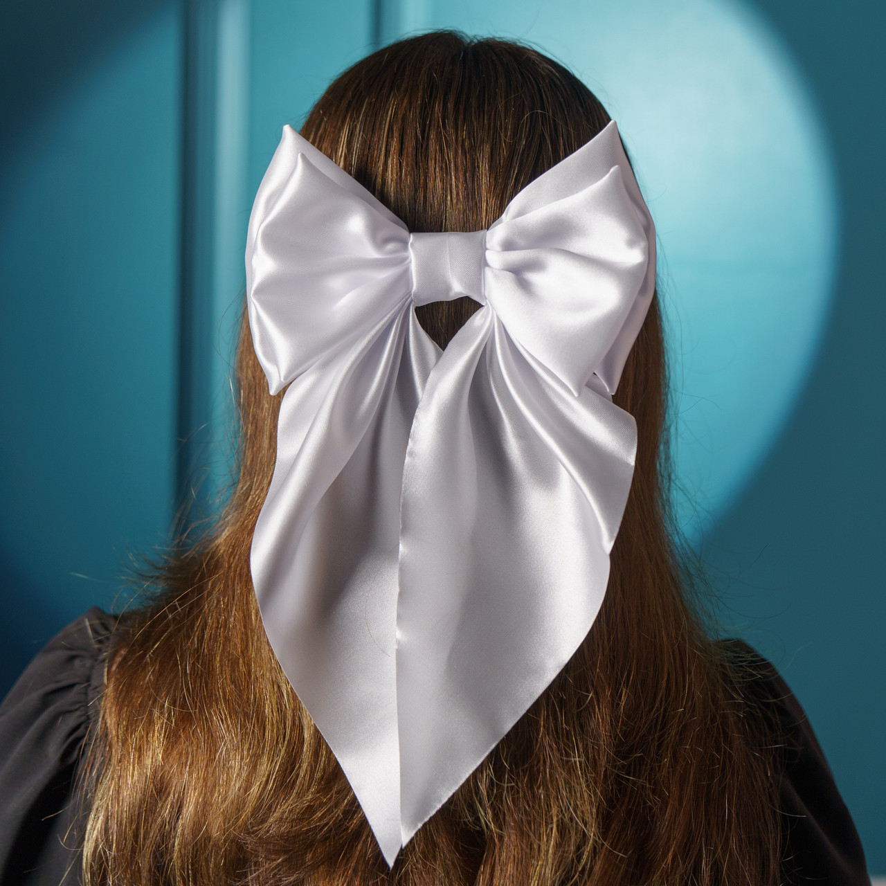 Бант для волосся білий атлас 19*33 см, фото 1
