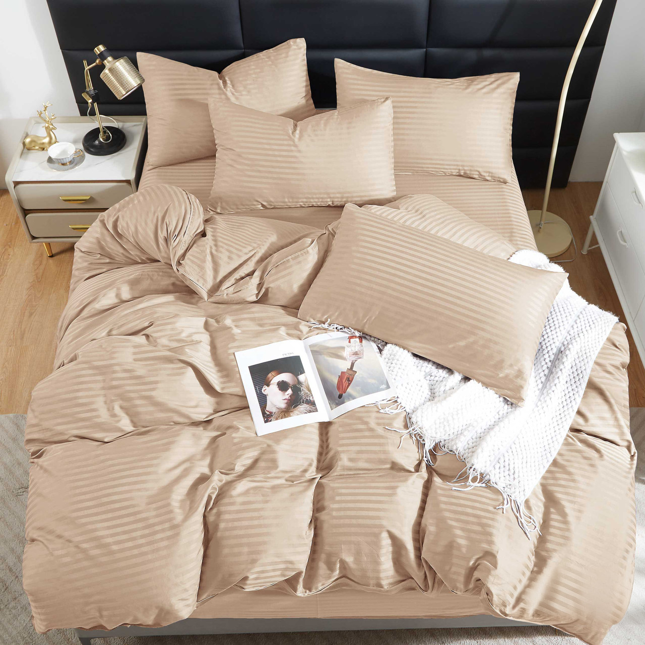 Підковдра на блискавці 145х215 (Страйп Сатин) | Полуторна підковдра від виробника "Королева Ночі" | Бежевий страйп сатин, фото 1