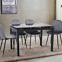 Стильний кухонний обідній розкладний скляний стіл 110х70 см чорний прямокутний на маленьку кухню Венді
