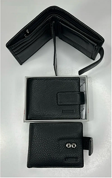 Гаманець чоловічий чорний 10,5*8,5 см на кнопці із натуральної шкіри Balisa