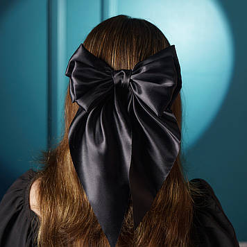 Бант для волосся чорний атлас 19*33 см