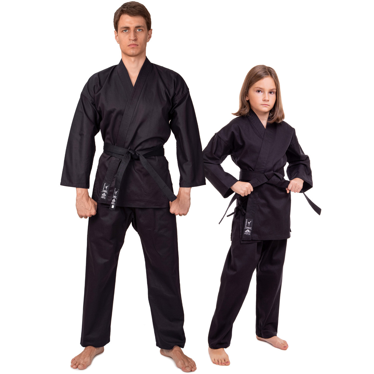 Кімоно для карате чорне MATSA MA-0017 240 г/м2 (розміри від 130 до 200 см)
