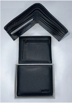 Гаманець чоловічий чорний 11,5*9,5 см на магніті із натуральної шкіри Balisa