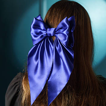 Бант для волосся синий атлас 19*33 см