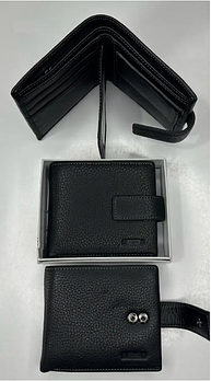 Гаманець чоловічий чорний 11*9,5 см на кнопці із натуральної шкіри Balisa