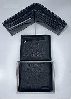 Гаманець чоловічий чорний 11,5*10 см на магніті із натуральної шкіри Balisa