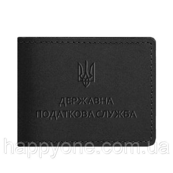 Шкіряна обкладинка для посвідчення Державної податкової служби (чорна), фото 1