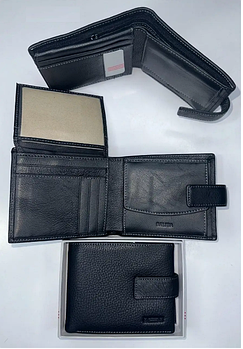 Гаманець чоловічий чорний 12,5*10 см на кнопці із натуральної шкіри Balisa