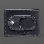 Шкіряна обкладинка для посвідчення УБД з кишенею для жетону (темно-синя) 8х10,5, шкіра Crazy Horse, фото 2