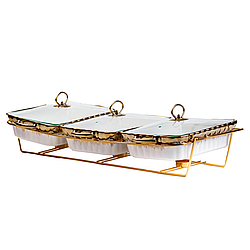 Мармітниця керамічна на 3 секції по 1.5 л, золото