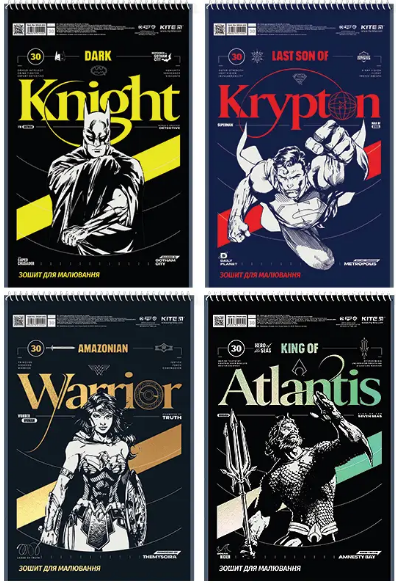 Зошит для малюв. на пруж. 30/100 А4 "DC" УФ лак + глітер №DC24-243/Kite/(12)(96), фото 1