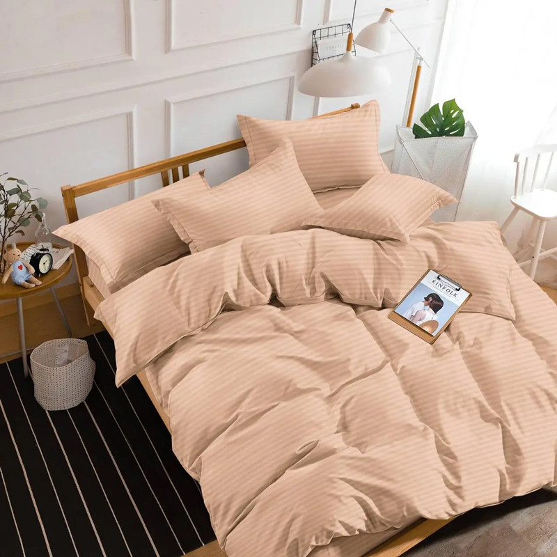 Світла персикова тканина в смужку 240 см для постільної білизни, однотонний Страйп-сатин 100% бавовна, у рулоні (60 м)