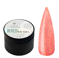 SAGA Builder Gel Magic №09 персиковий з різнокольоровою поталлю, 15 мл