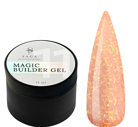 SAGA Builder Gel Magic №11 золотистий з різнокольоровою поталлю, 15 мл