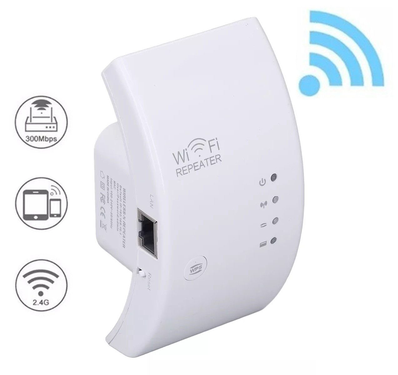 Бездротовий Wi-Fi репітер підсилювач сигналу Wi-Fi 2.4 ГГц 300 Мбіт/с ретрянслятор Білий