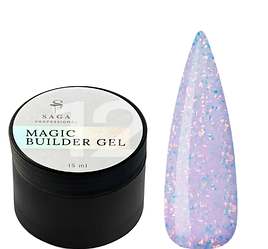 SAGA Builder Gel Magic №12 бузковий з різнокольоровою поталлю, 15 мл