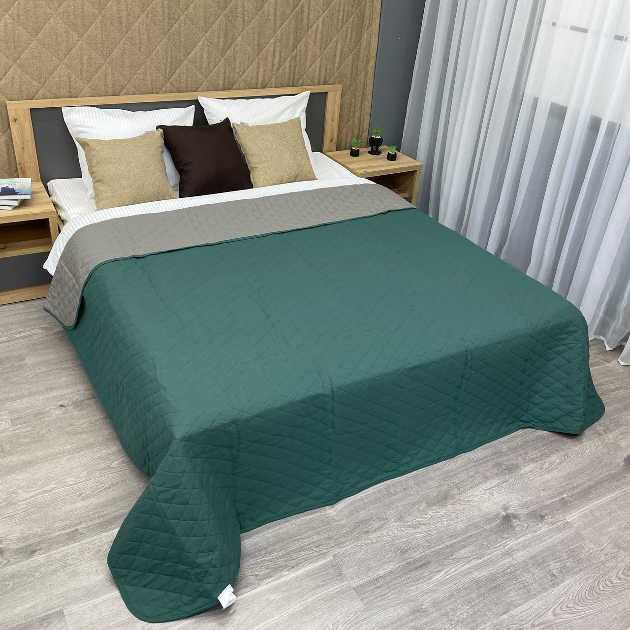 Покривало декоративне Decorator Ultra Sonic Microfiber колір зелений з сірим, фото 1