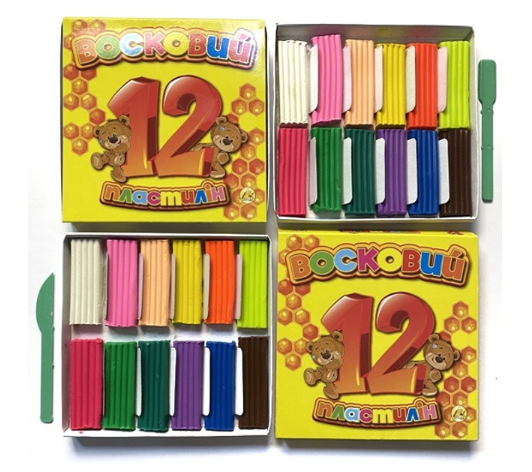 Пластилін 195гр. 12кол. восковий зі стеком 12414 Тетрада