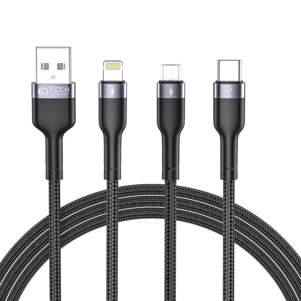Дата-кабель Tech-Protect Ultraboost 3in1 USB to Micro+Lightning+Type-C 1.2 m Black