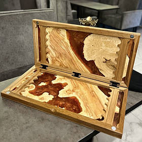 Нарди ручної роботи з натурального дерева та епоксидної смоли 60*60 см