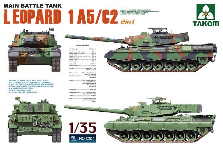 Leopard 1 A5/C2. Збірна модель танка у масштабі 1/35. TAKOM 2004, фото 1