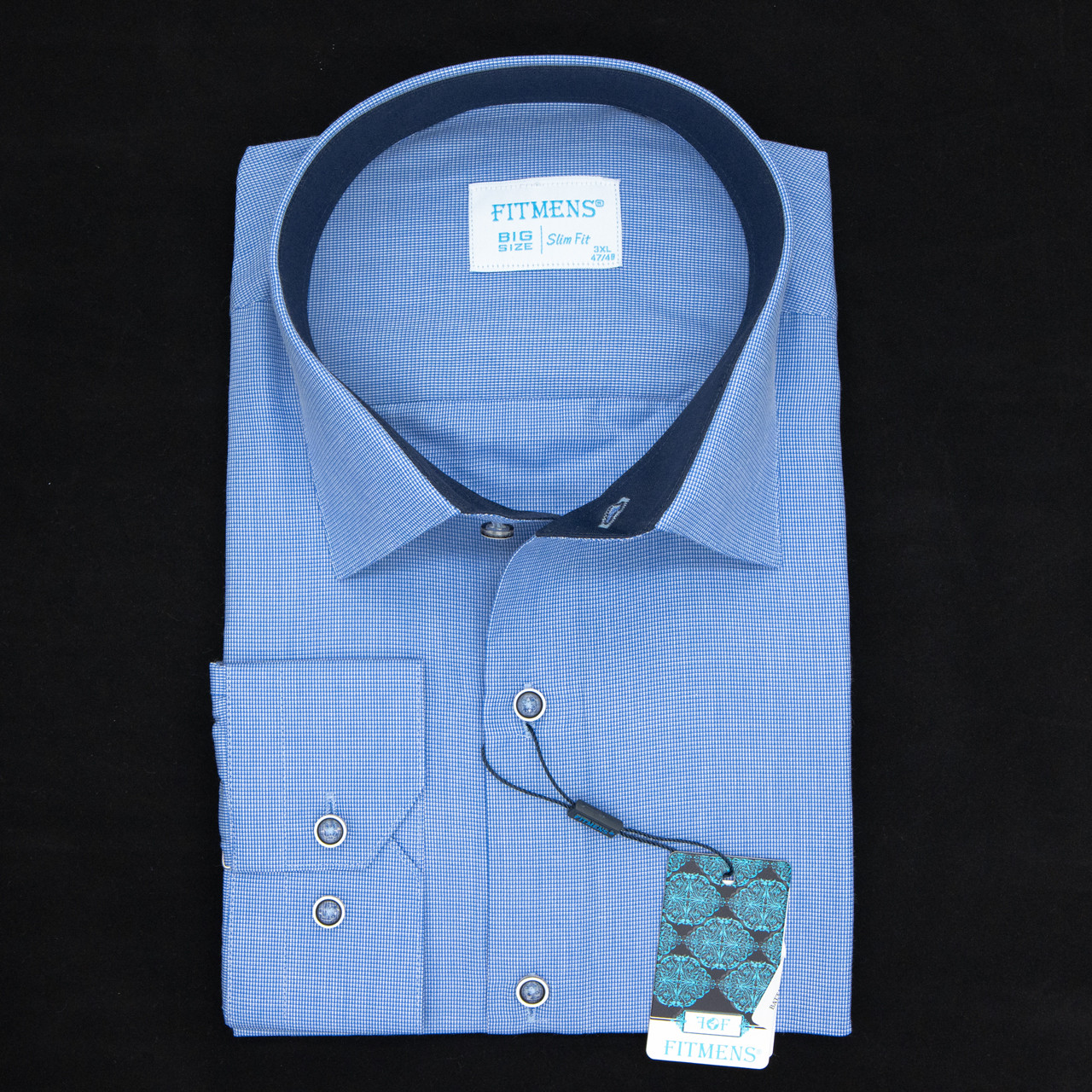 Сорочка чоловіча, приталена (Slim Fit), з довгим рукавом, FITMENS FS-002263 Saks Mavi 90% бавовна 10%