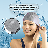 Силіконова шапочка для плавання для довгого волосся плавальна в басейн Hechpro Сіра (1696), фото 7