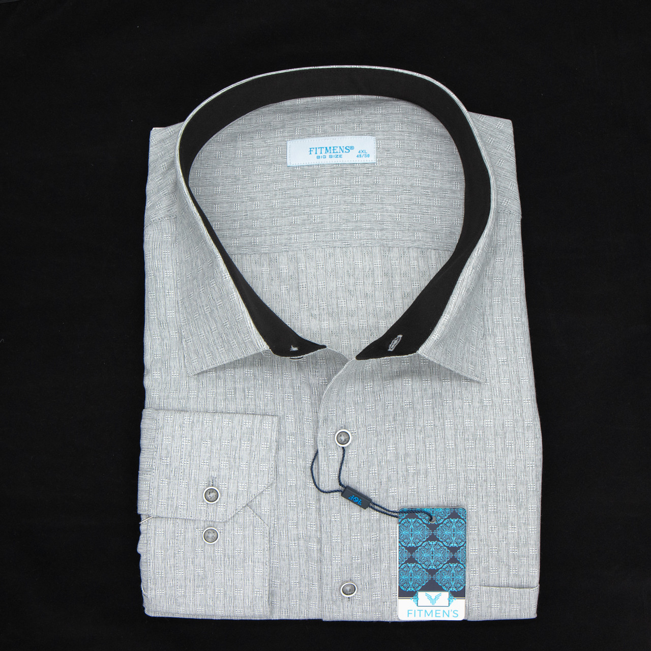 Сорочка чоловіча, прямого покрою, з довгим рукавом, FITMENS FS-003019 SIYAH GRI 100% бавовна 3XL(Р)