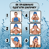 Шапка для плавання басейну жіноча чоловіча, резинова силіконова шапка для плавання Hechpro блакитна (1696), фото 10