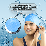 Шапка для плавання басейну жіноча чоловіча, резинова силіконова шапка для плавання Hechpro блакитна (1696), фото 3