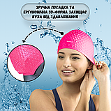 Силіконова шапочка для плавання для довгого волосся плавальна в басейн Hechpro Рожевий неон (1696), фото 3