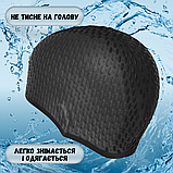 Силіконова шапочка для плавання для довгого волосся плавальна в басейн Hechpro Чорна (1696), фото 7