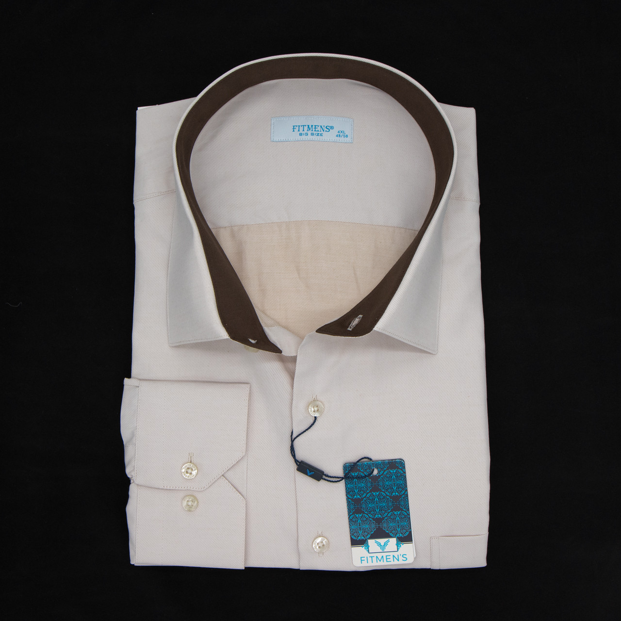Сорочка чоловіча, прямого покрою, з довгим рукавом, FITMENS FS-002776 BEJ 90% бавовна 10% поліестер 4XL(Р)