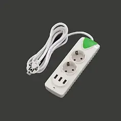 Мережевий подовжувач 2 розетки 3 USB 2 метри 10A Білий