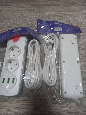 Мережевий подовжувач 2 розетки 3 USB 2 метри 10A Білий, фото 4