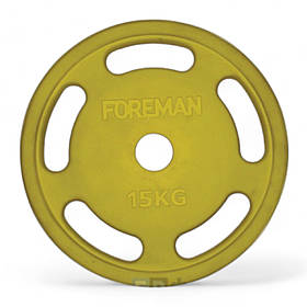 Диск олімпійський Foreman ROEZH 5-Grip, 15 кг (жовтий), FM-ROEZH-15-YL