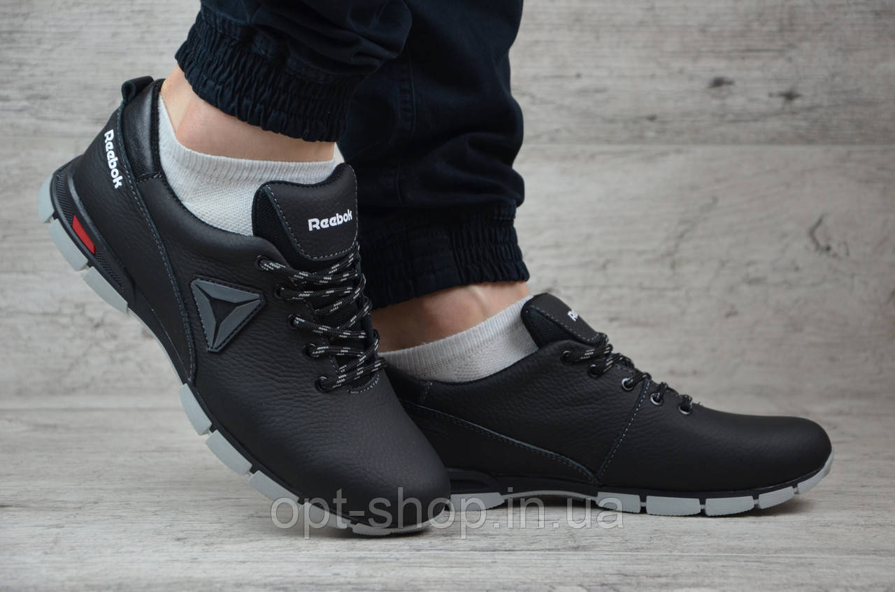 Кросівки чоловічі шкіряні чорні сірі як Reebok 43 розмір, чоловічі кросівки шкіряні від виробника