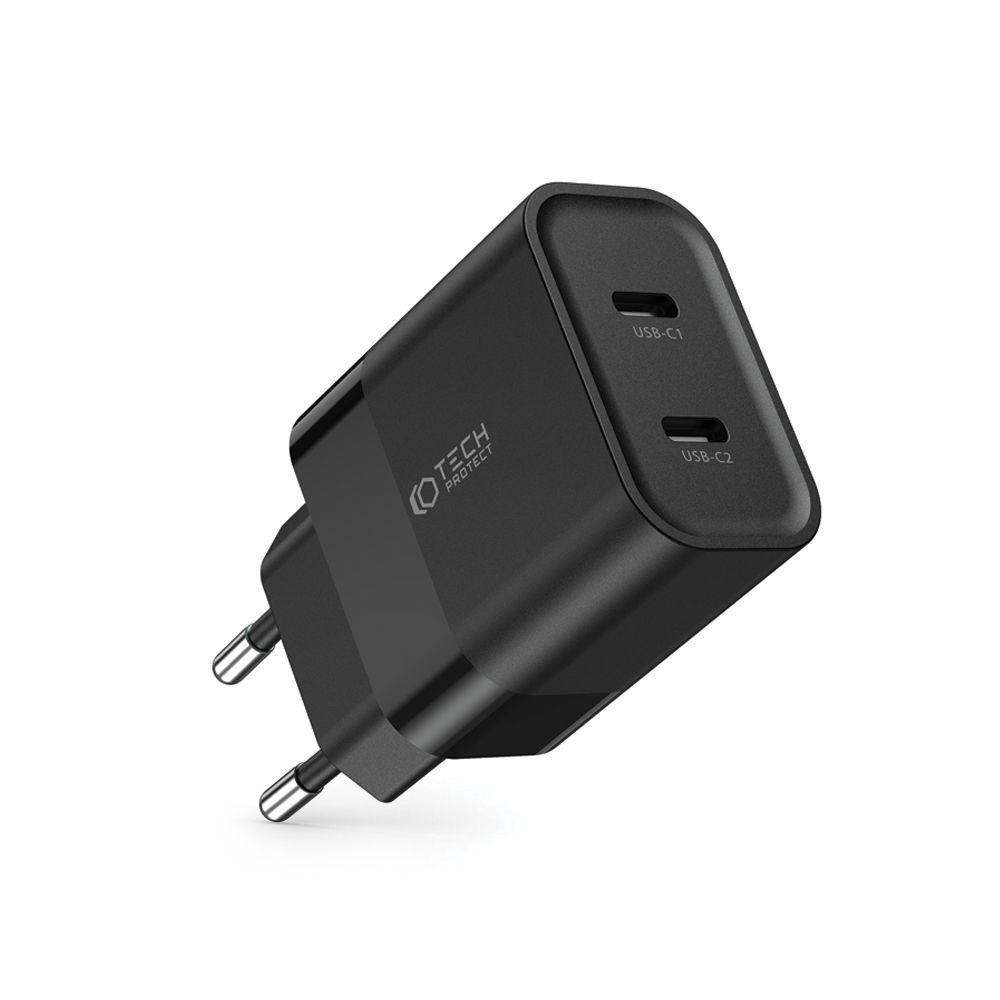 Мережевий зарядний пристрій-адаптер Tech-Protect C20W 2-port Network Charger PD20W Black (9319456607284), фото 1