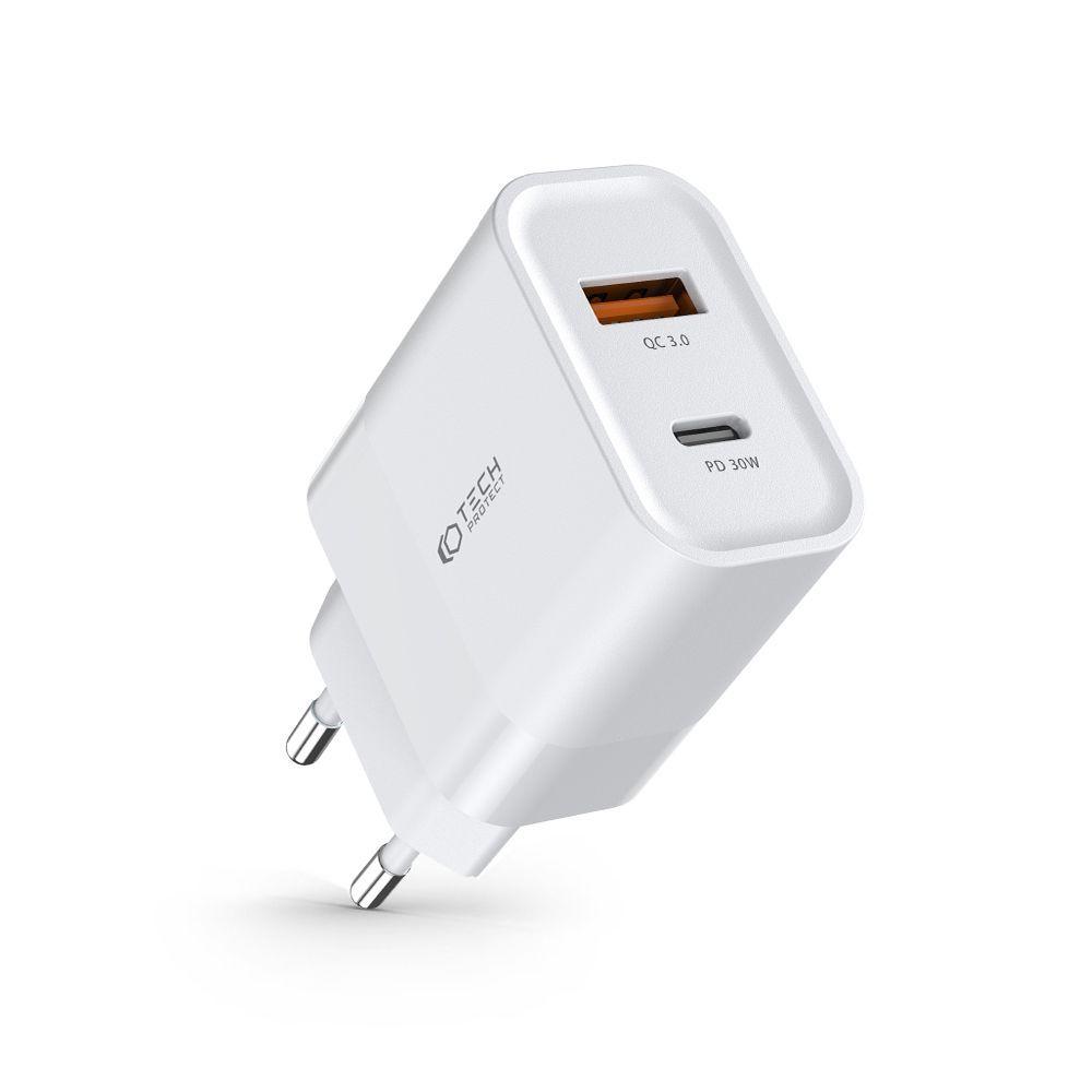 Мережевий зарядний пристрій-адаптер Tech-Protect C30W 2-port PD30/QC3.0 White (9589046926792)