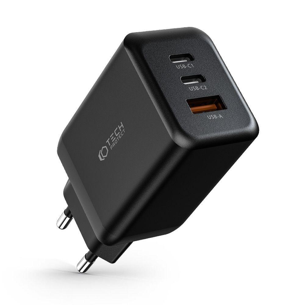 Мережевий зарядний пристрій-адаптер Tech-Protect C65W 3-port Network Charger PD65W/QC3.0 Black (9490713934524)
