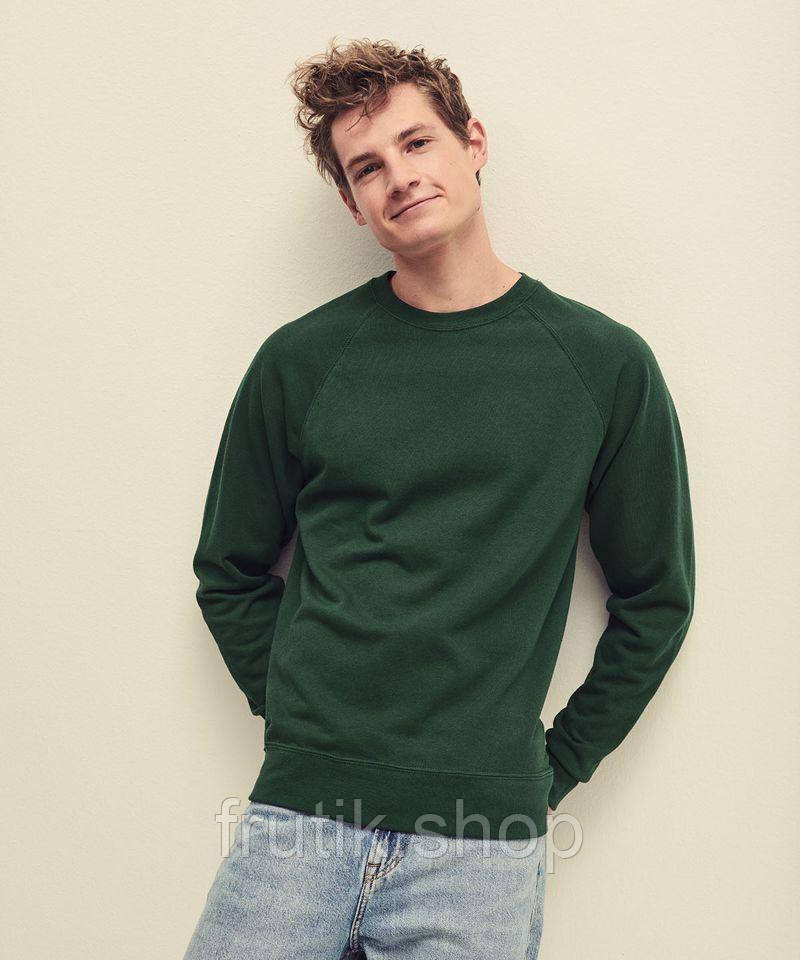 Чоловічий світшот Fruit of the loom тонкий Lightweight Raglan Sweat без флісу реглан светр Темно-зелений, S