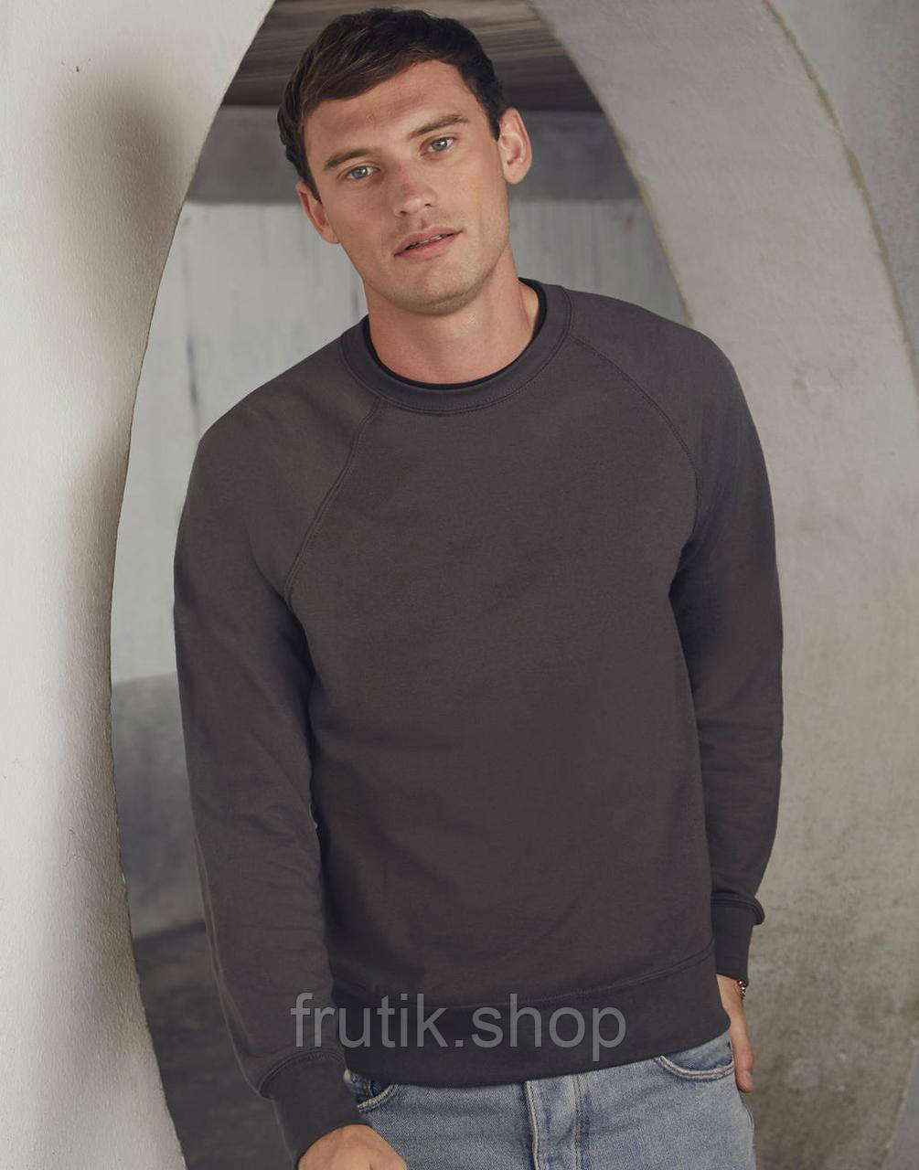 Чоловічий світшот Fruit of the loom тонкий Lightweight Raglan Sweat без флісу реглан светр Світлий графіт, S