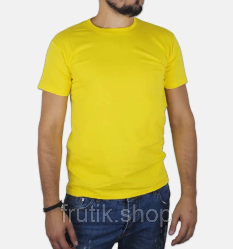 Тонка чоловіча футболка 100% бавовна Fruit of the loom original T легка Яскраво-жовта, S