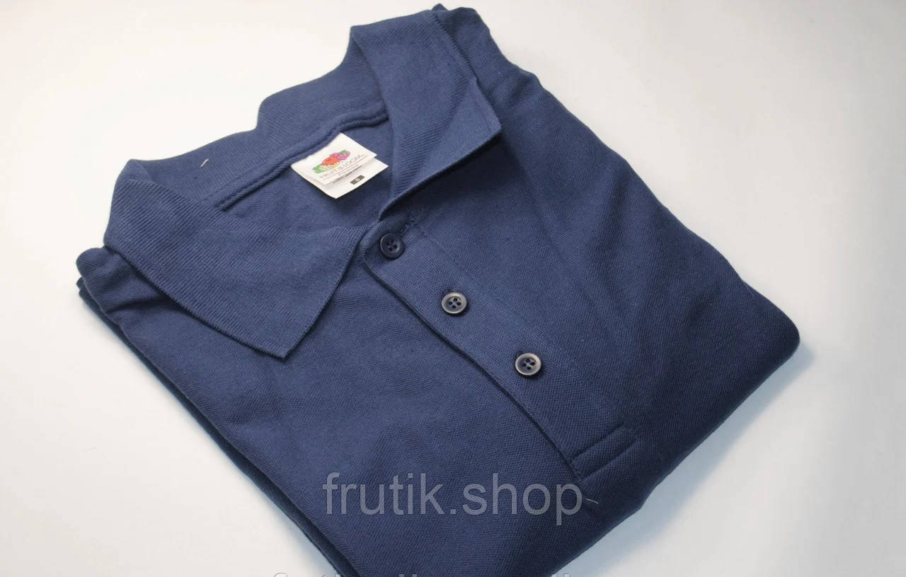 Чоловіча поло 100% бавовна футболка з комірцем Fruit of the Loom Premium polo Темно синий, S