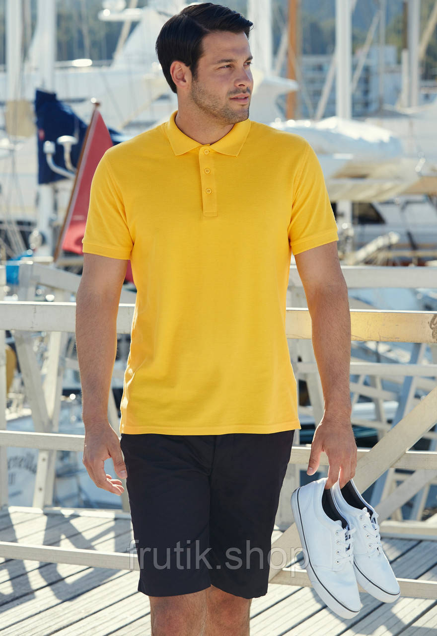 Чоловіча поло 100% бавовна футболка з комірцем Fruit of the Loom Premium polo Солнечно желтый, S
