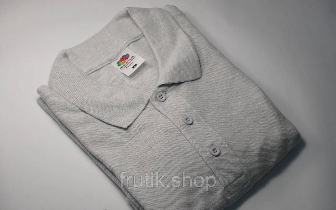 Чоловіча поло 100% бавовна футболка з комірцем Fruit of the Loom Premium polo Светло серый, S