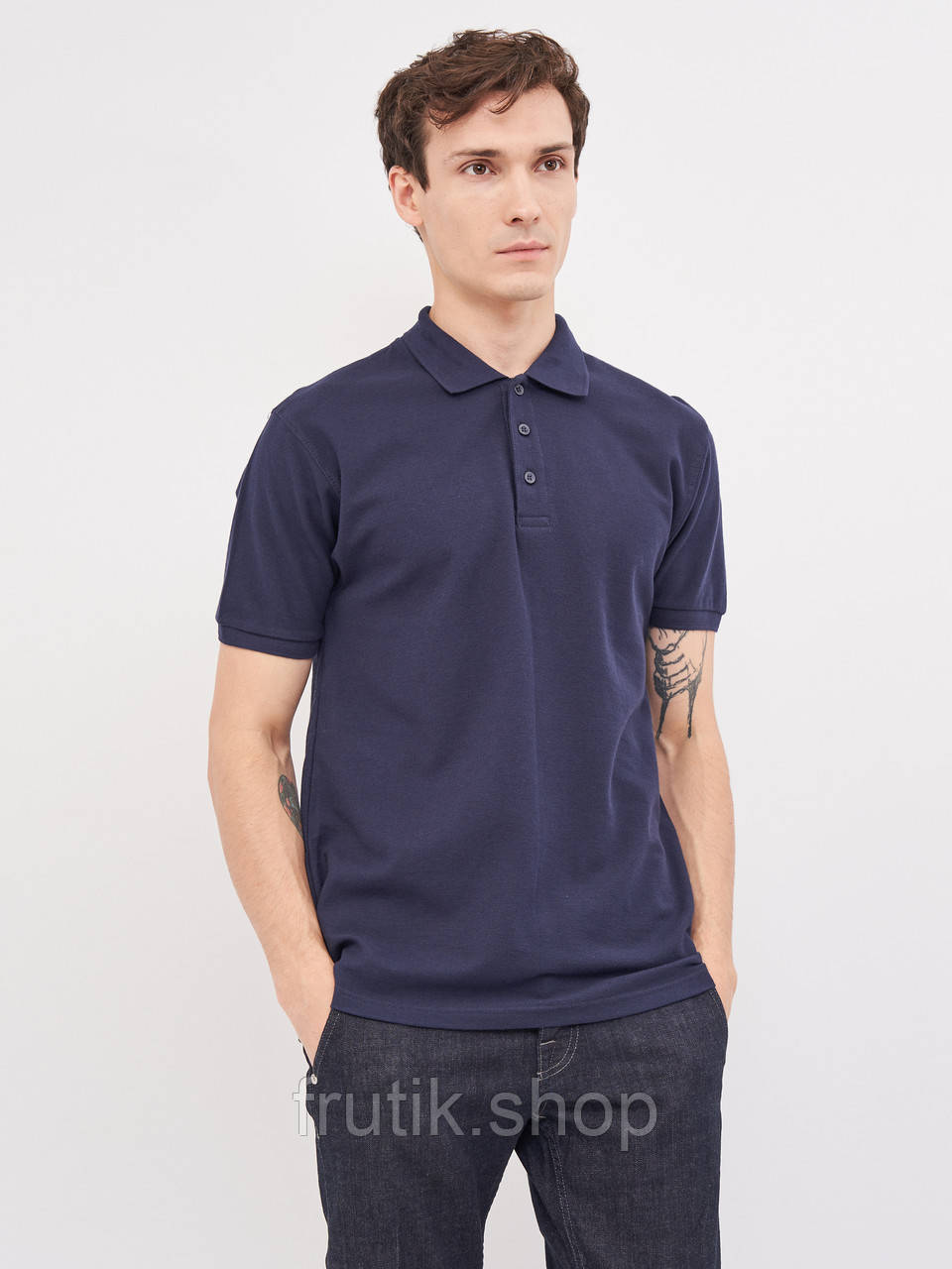 Чоловіча поло 100% бавовна футболка з комірцем Fruit of the Loom Premium polo Глубоко темно синий, S